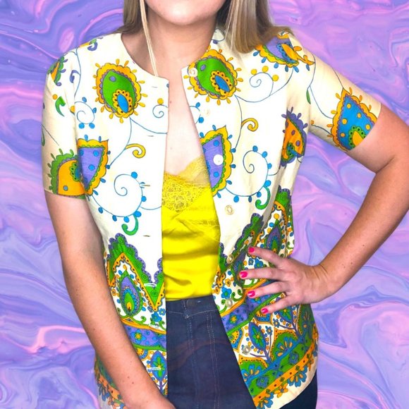 Vintage 1960's Playmaker by Mannie Fineman Paisley Shirt Retro Groovy - Picture 1 of 5